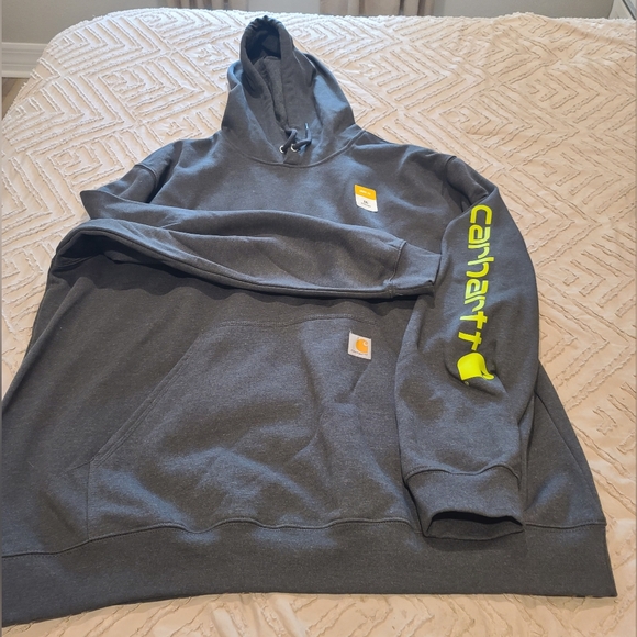 Carhartt Other - Carhartt Dark Gray Hoodie with Neon Yellow Sleeve Logo. H-5